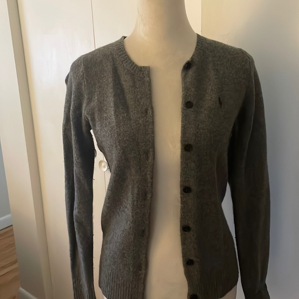 Ralph Lauren , grey cardigan, merino wool .